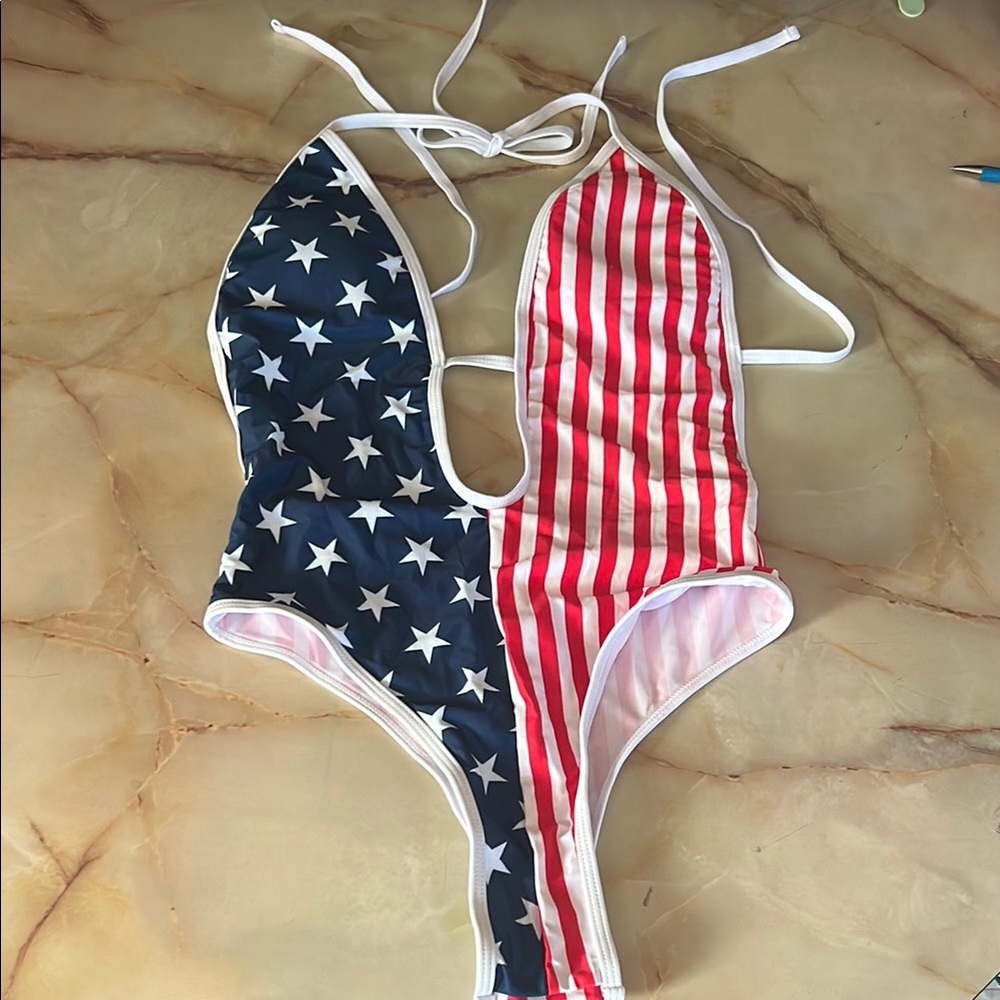 Patriotic Stars and Stripes One Piece size L